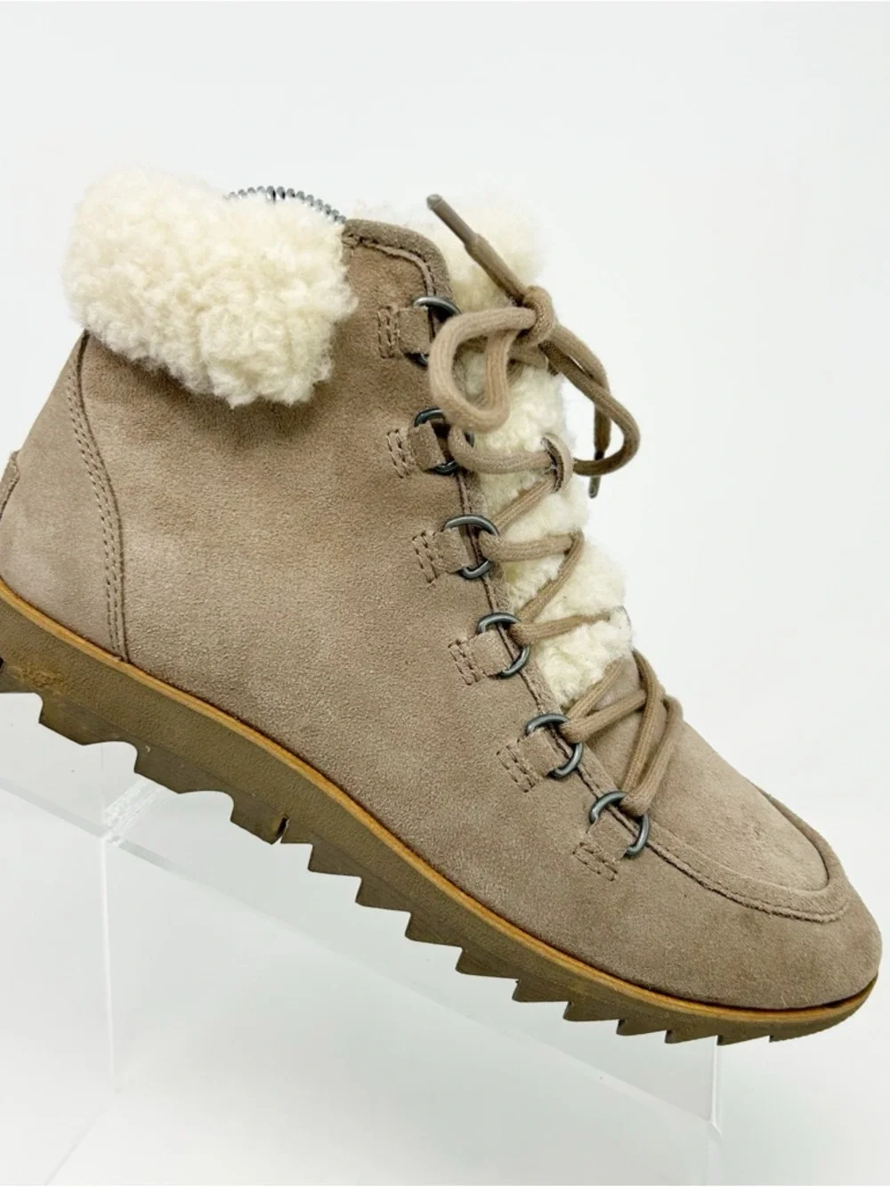 Sorel Harlow Lace Cozy Bootie Womens Taupe Brown Sherpa Lined Ankle Boots Size 7